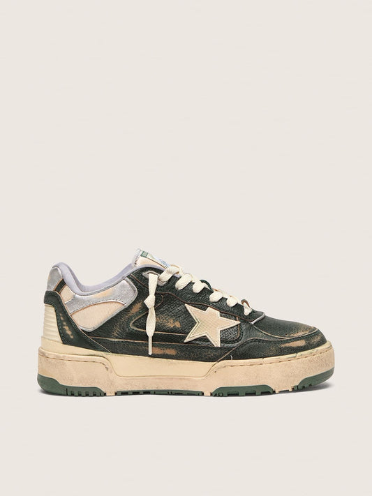 Women's Forty2 in green leather and cream nylon with TPU star and silver leather heel tab - Golden Goose Women