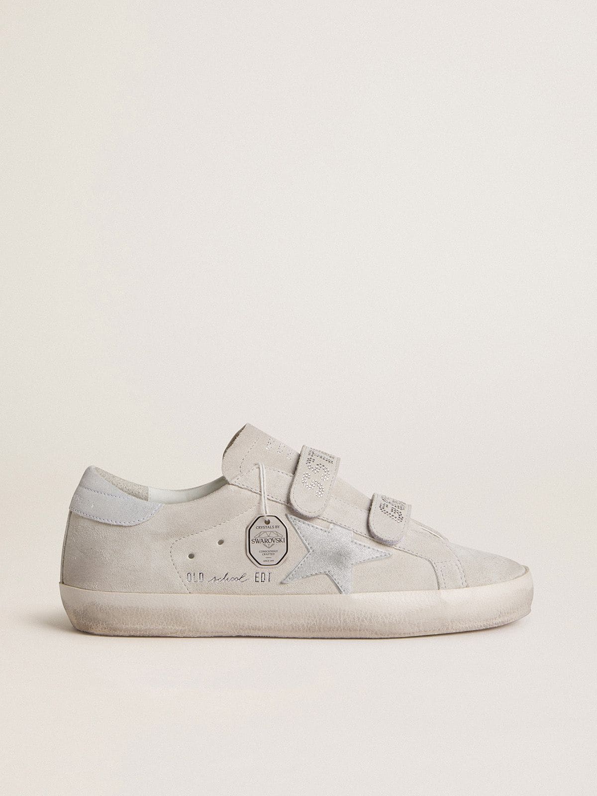 Women's Old School in light gray suede with a leather star with micro-glitter - Golden Goose Women
