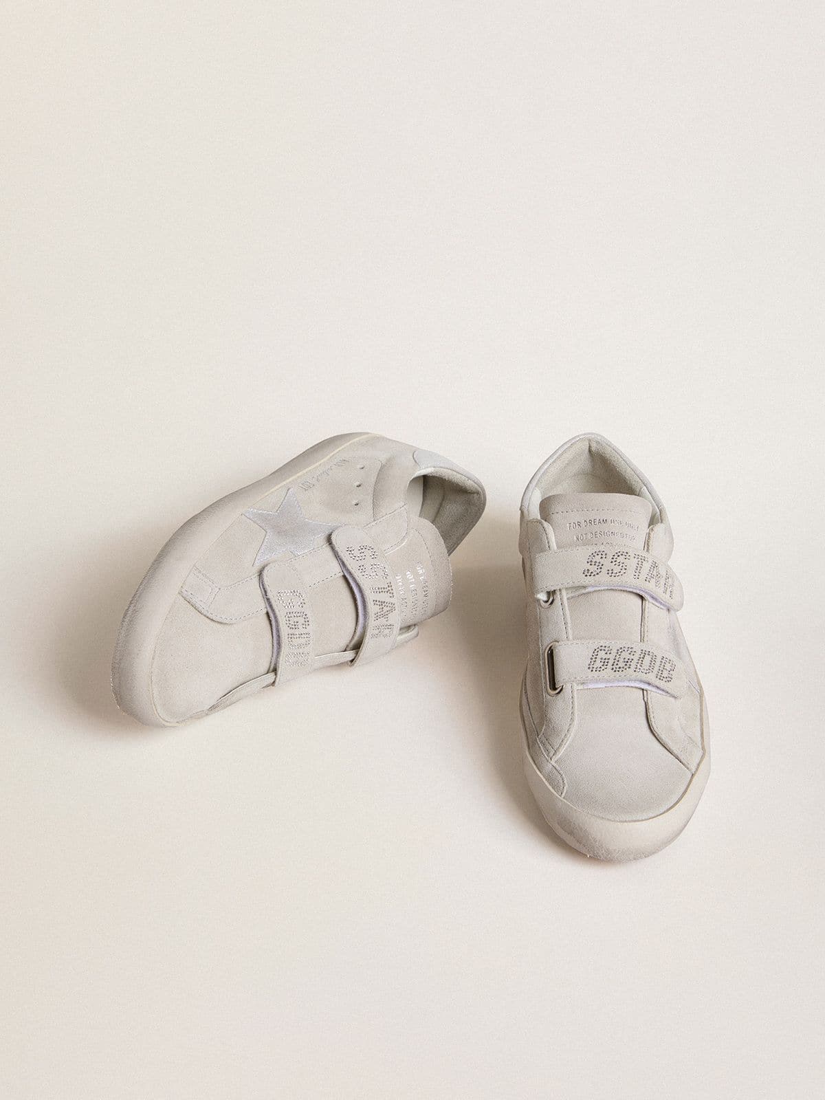 Women's Old School in light gray suede with a leather star with micro-glitter - Golden Goose Women