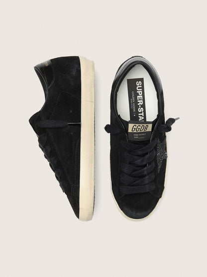 Women's Super-Star LTD in black suede with black glitter star and black leather heel tab - Golden Goose Women