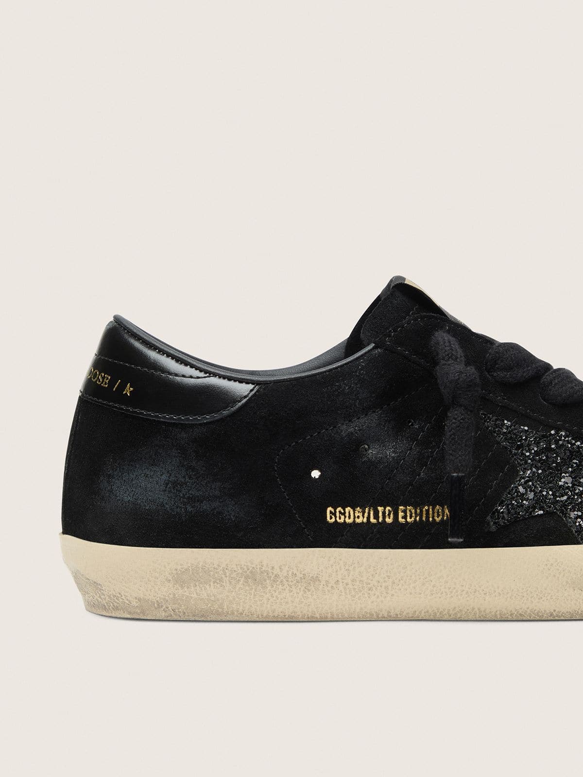 Women's Super-Star LTD in black suede with black glitter star and black leather heel tab - Golden Goose Women