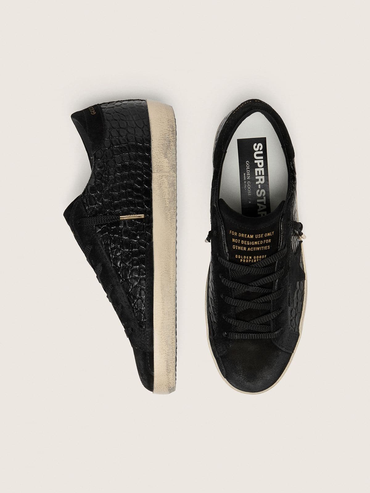 Women's Super-Star LTD in black croc-print leather with black suede star and heel tab - Golden Goose Women