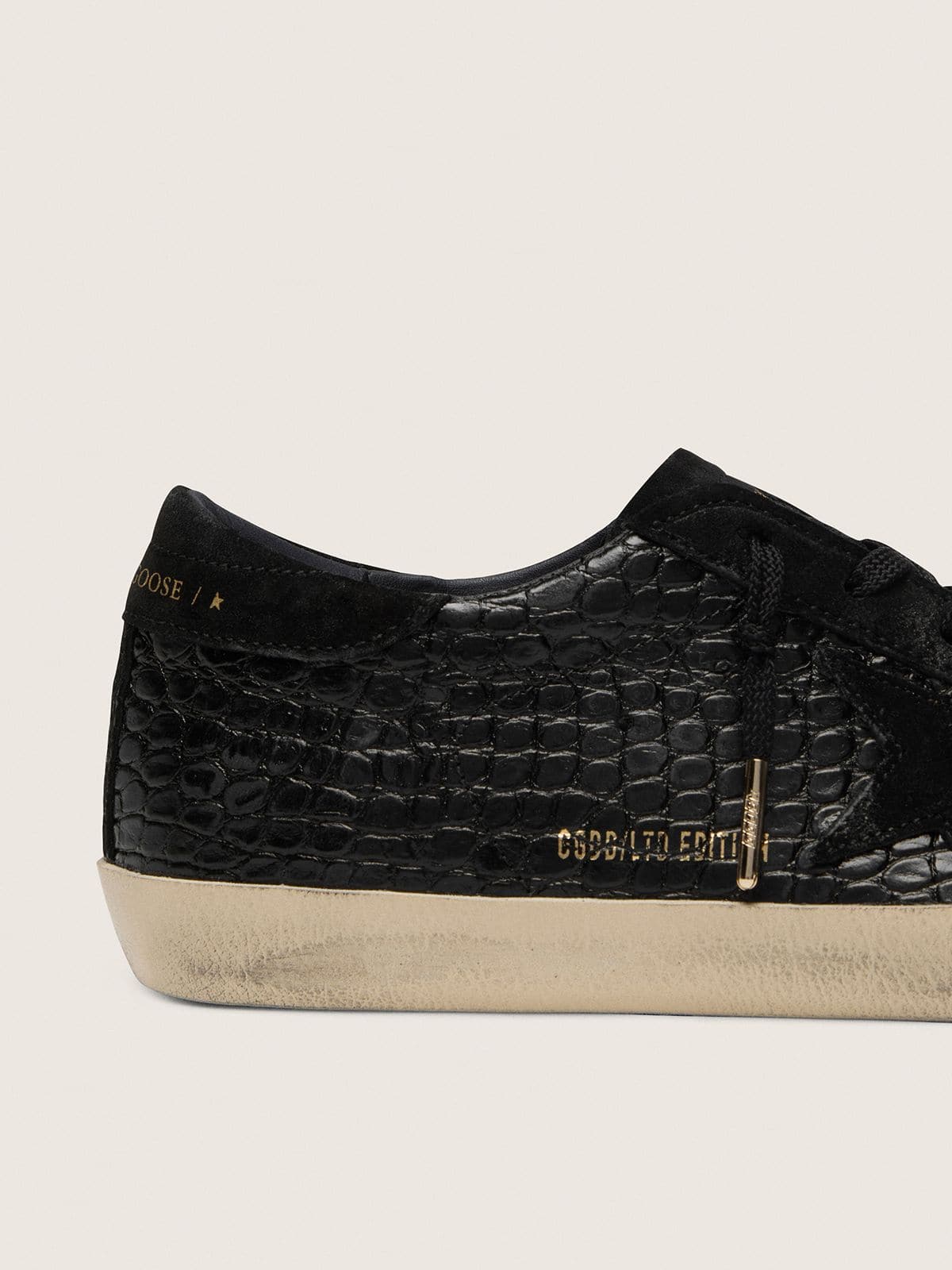 Women's Super-Star LTD in black croc-print leather with black suede star and heel tab - Golden Goose Women
