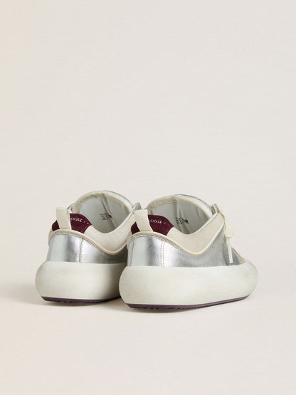 Women’s Space-Star Cube in ice-gray and silver leather with burgundy heel tab - Golden Goose Women