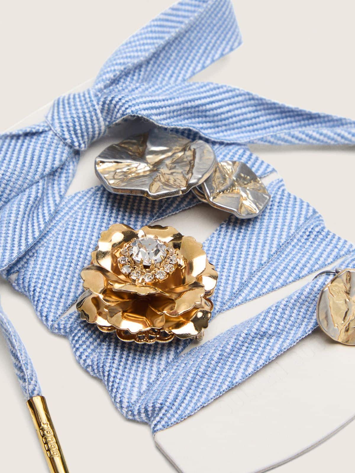 Skins light blue and white herringbone laces embellished with charms - Golden Goose Women|Men