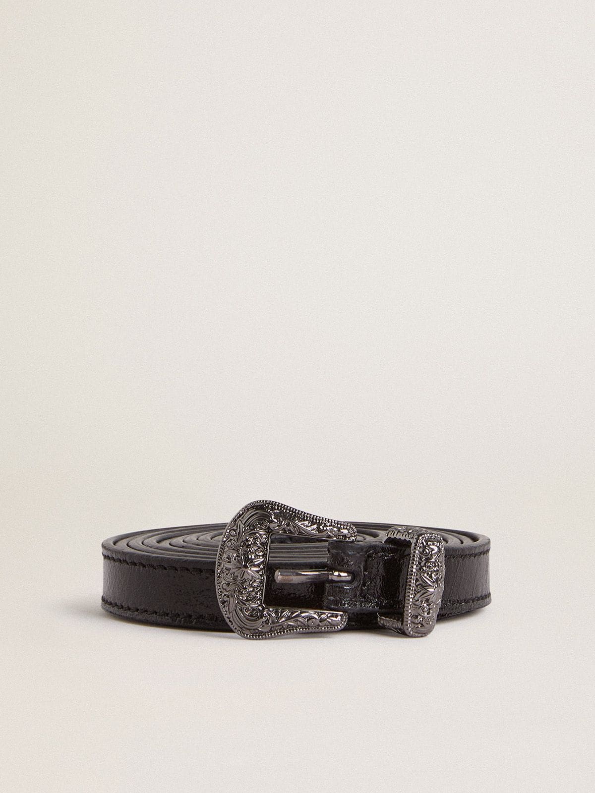 Black leather belt with silver buckle - Golden Goose Women