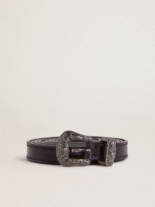 Black leather belt with silver buckle - Golden Goose Women