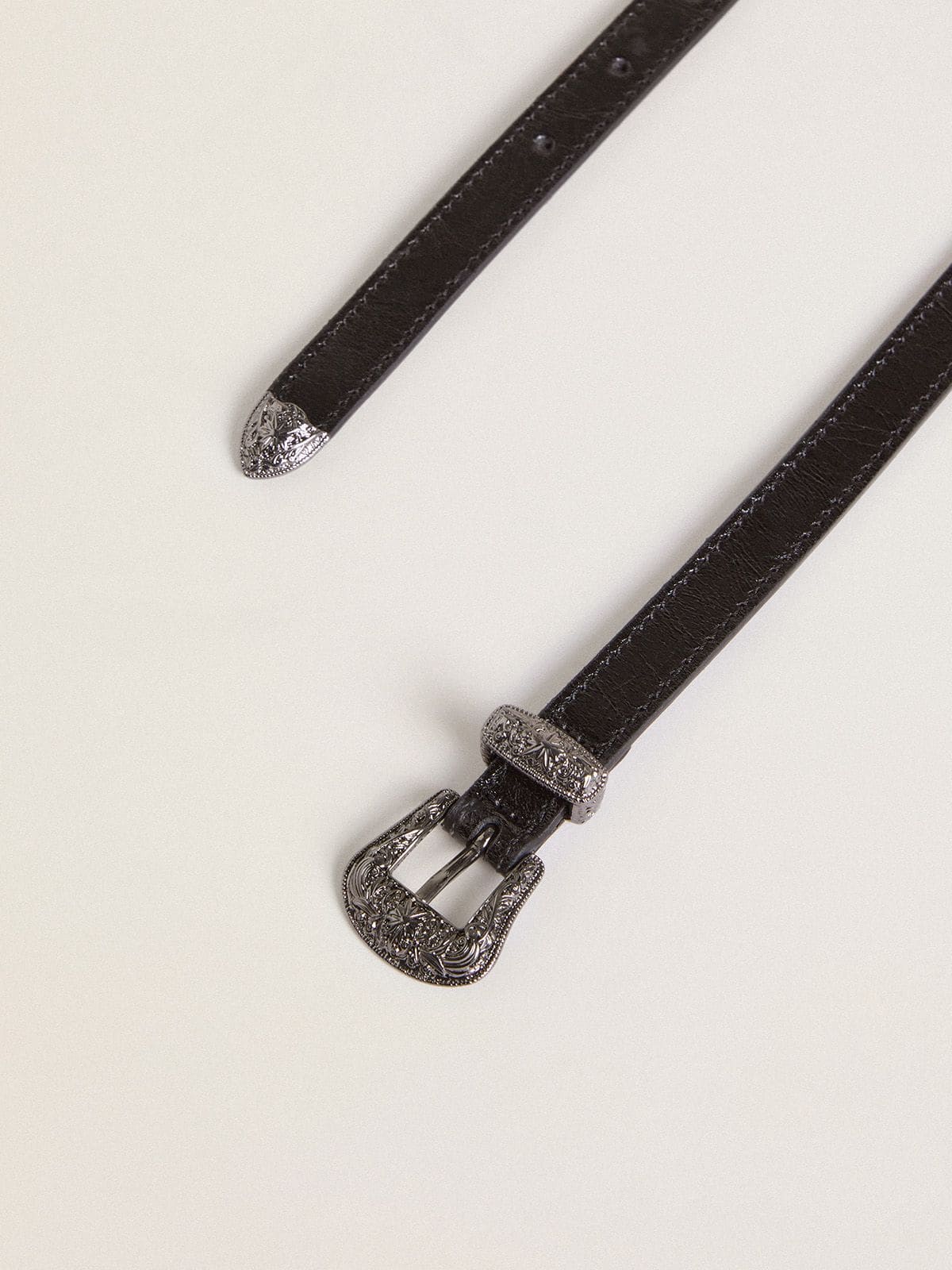 Black leather belt with silver buckle - Golden Goose Women