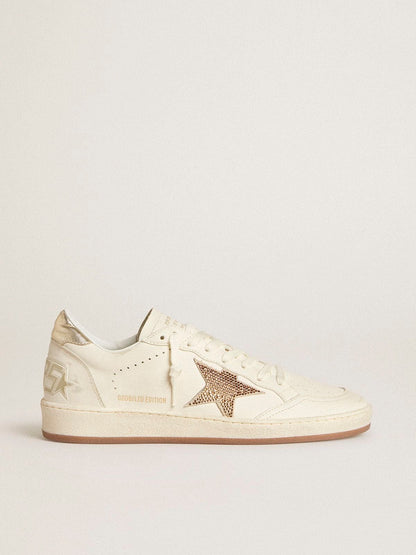 Women’s Ball Star in white leather with crystal star and metallic heel tab - Golden Goose Women