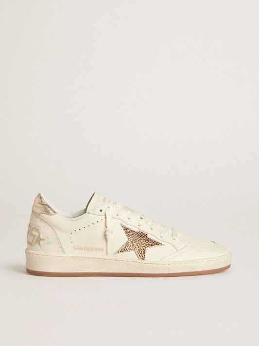Women’s Ball Star in white leather with crystal star and metallic heel tab - Golden Goose Women