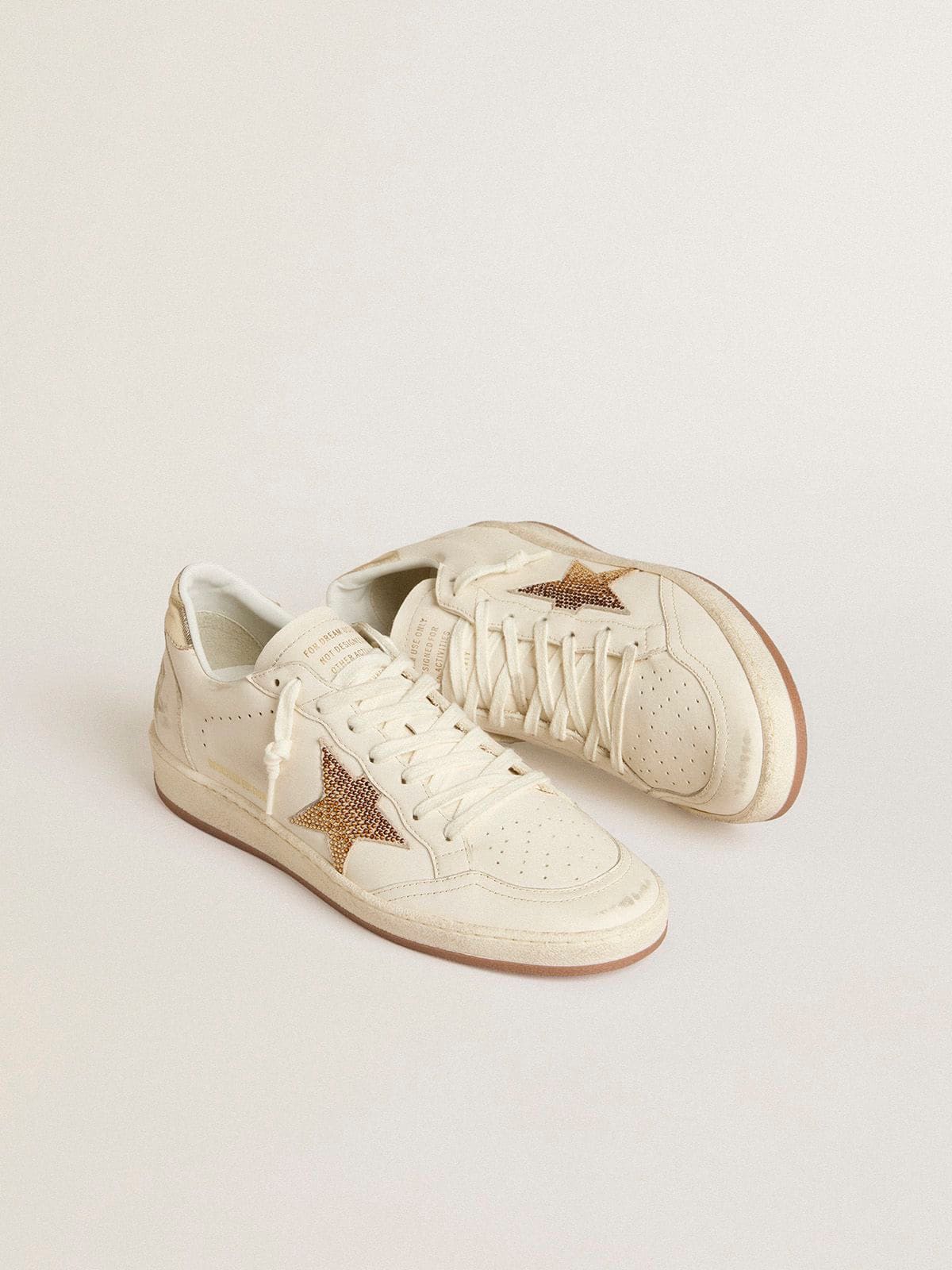 Women’s Ball Star in white leather with crystal star and metallic heel tab - Golden Goose Women