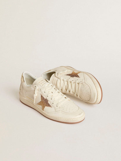 Women’s Ball Star in white leather with crystal star and metallic heel tab - Golden Goose Women