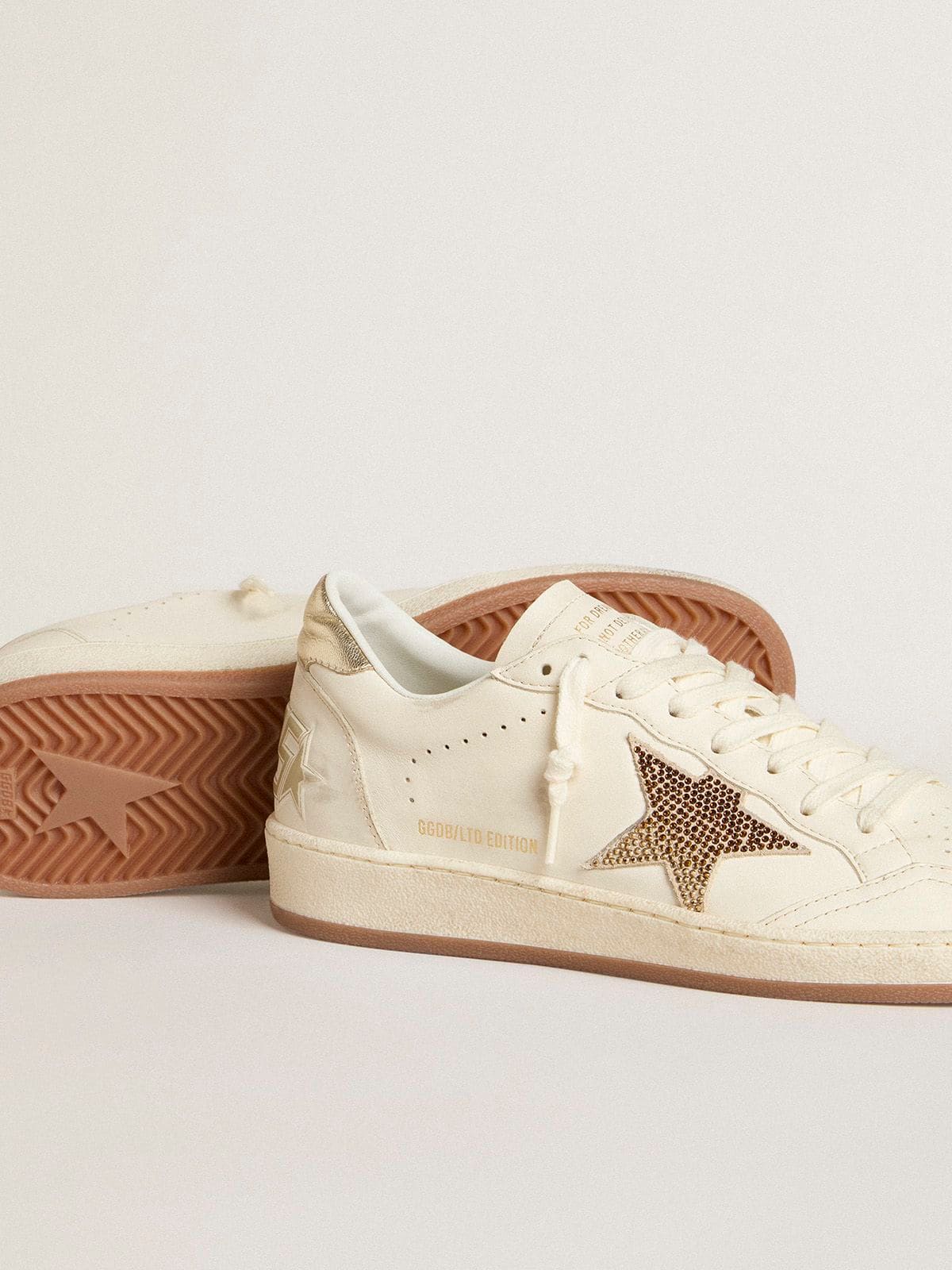 Women’s Ball Star in white leather with crystal star and metallic heel tab - Golden Goose Women