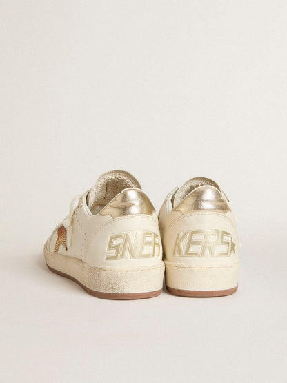 Women’s Ball Star in white leather with crystal star and metallic heel tab - Golden Goose Women