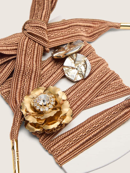 Skins burgundy and peach embroidered laces embellished with charms - Golden Goose Women|Men