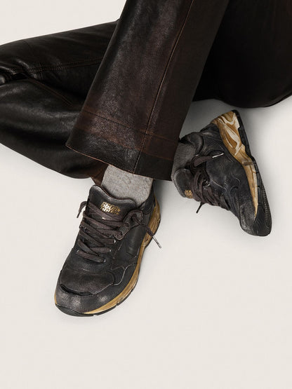 Women's Dad-Star in black naplak and crackle leather with black star and heel tab - Golden Goose Women
