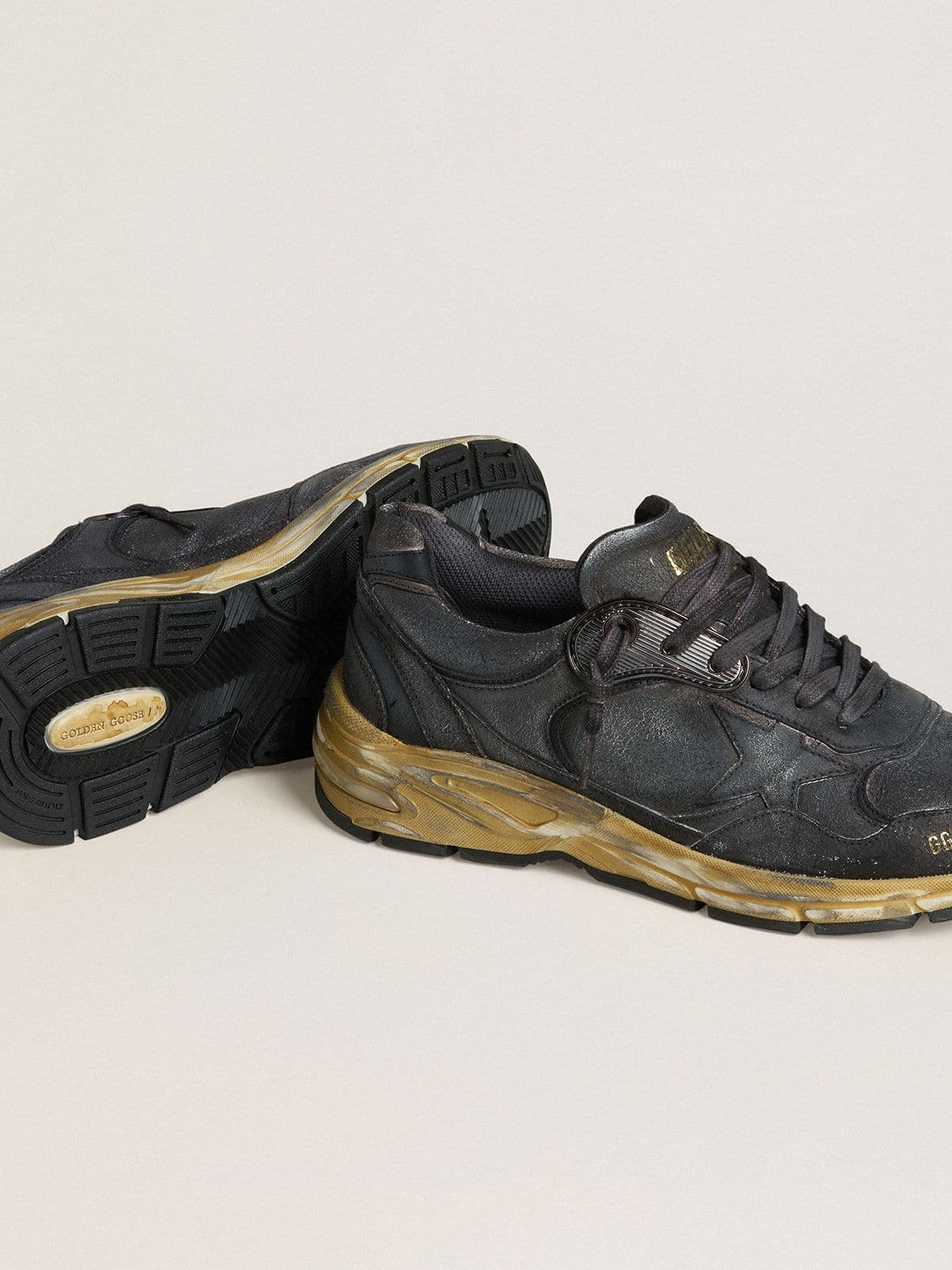 Women's Dad-Star in black naplak and crackle leather with black star and heel tab - Golden Goose Women