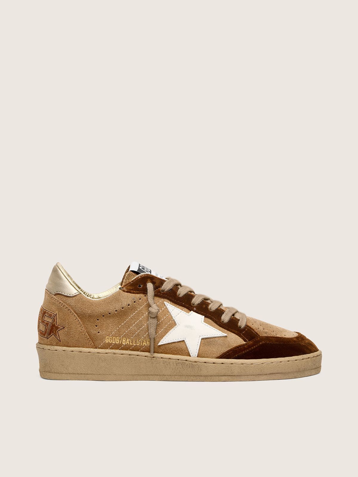Women's Ball Star in tobacco suede with white leather star and cognac velvet inserts - Golden Goose Women