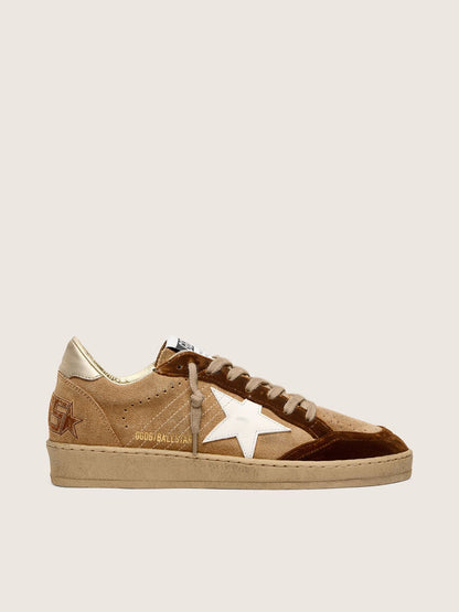 Women's Ball Star in tobacco suede with white leather star and cognac velvet inserts - Golden Goose Women