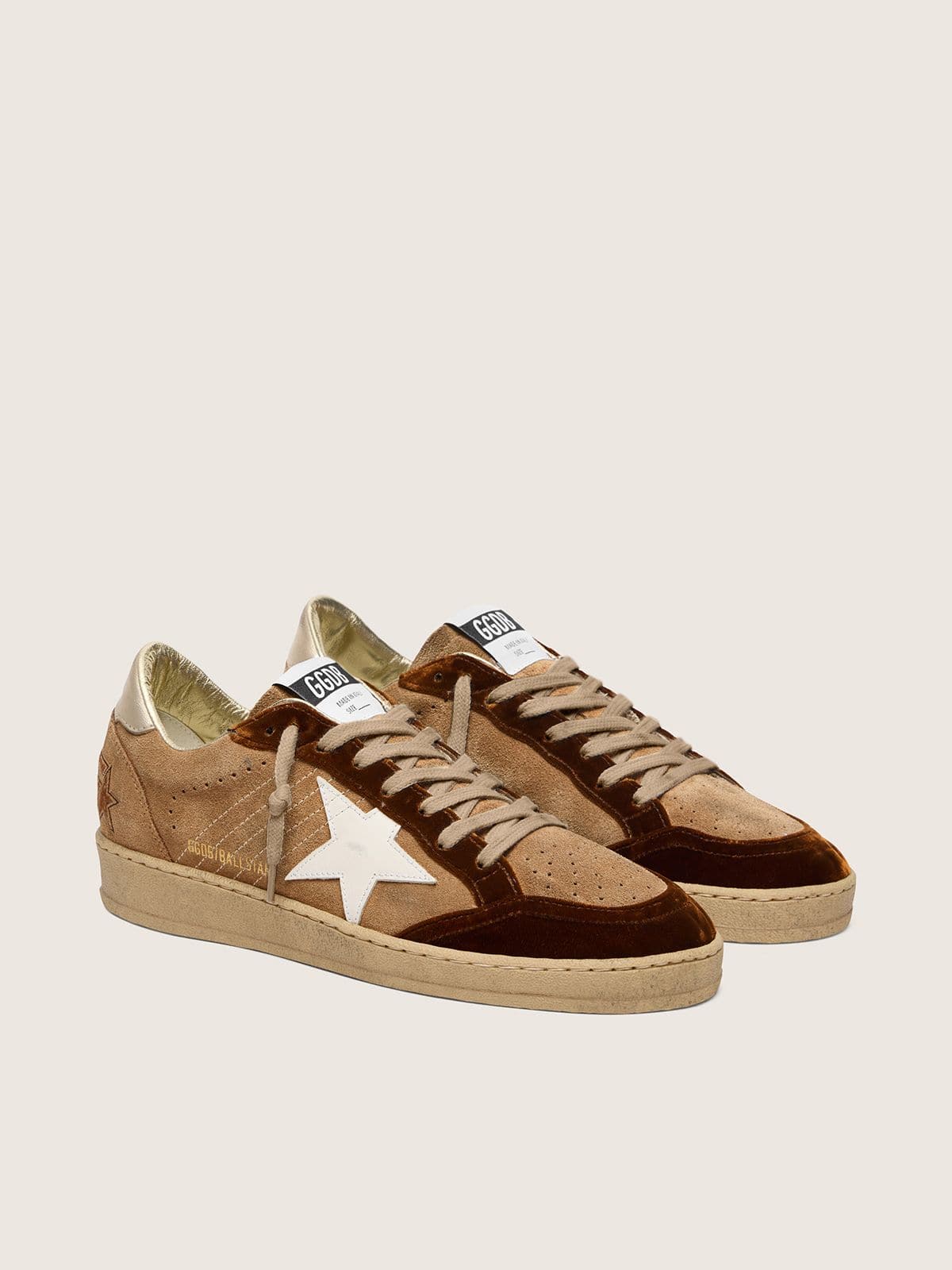 Women's Ball Star in tobacco suede with white leather star and cognac velvet inserts - Golden Goose Women
