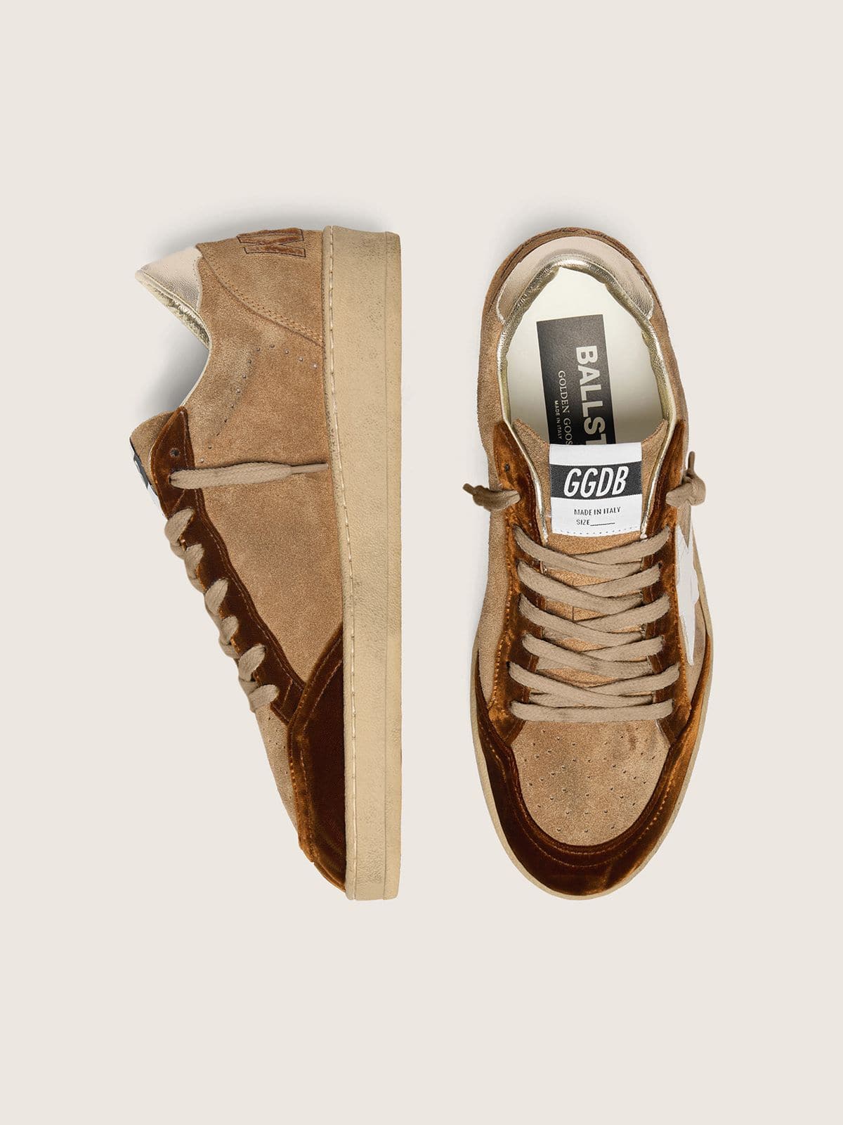 Women's Ball Star in tobacco suede with white leather star and cognac velvet inserts - Golden Goose Women
