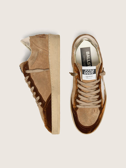 Women's Ball Star in tobacco suede with white leather star and cognac velvet inserts - Golden Goose Women