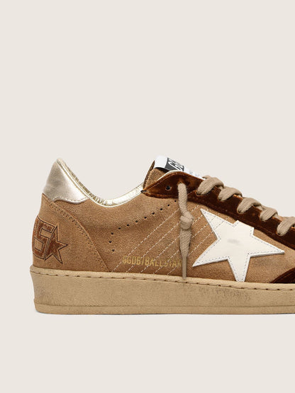 Women's Ball Star in tobacco suede with white leather star and cognac velvet inserts - Golden Goose Women