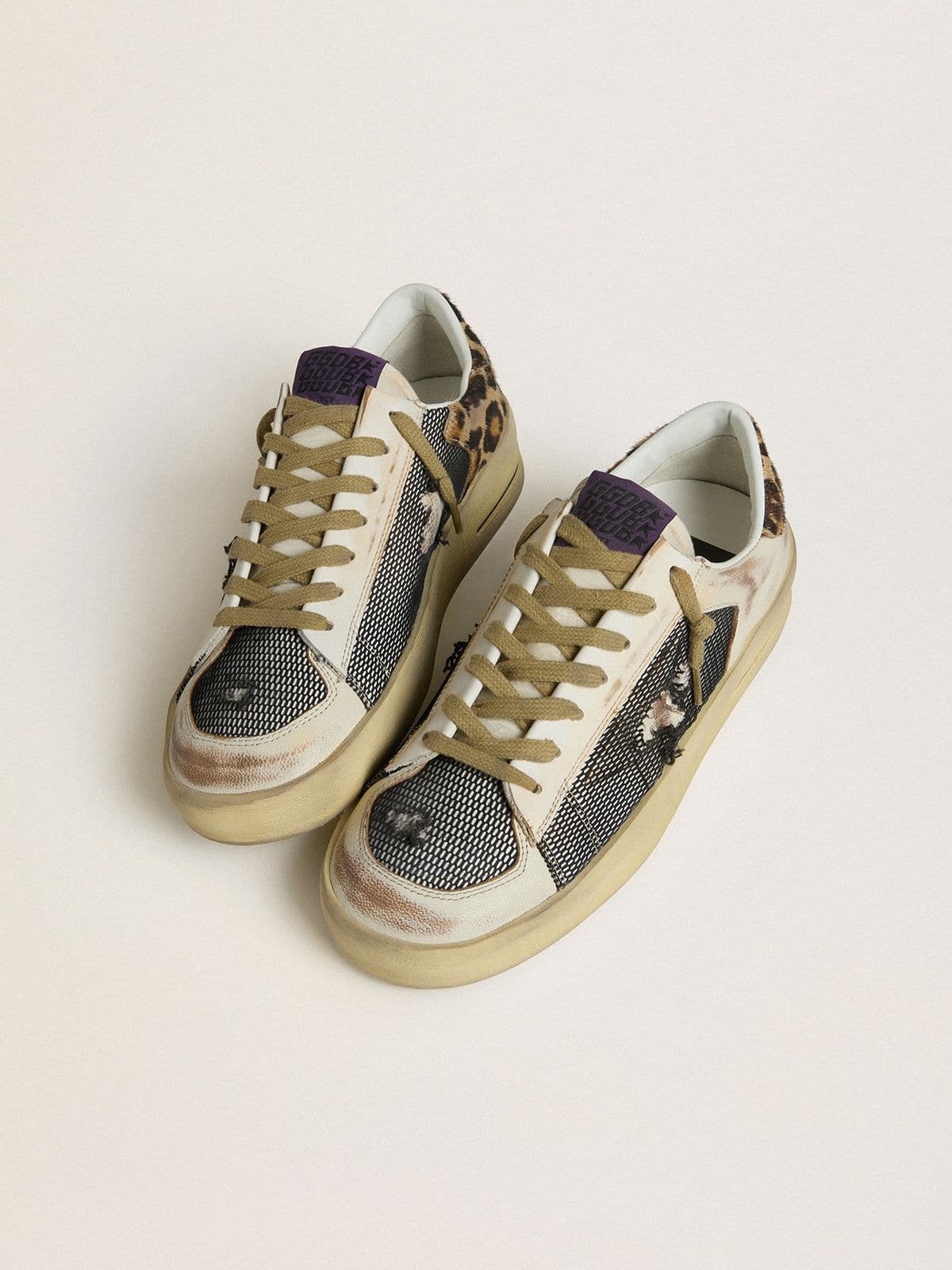 Women's Stardan in nappa and mesh with leopard-print pony skin heel tab - Golden Goose Women
