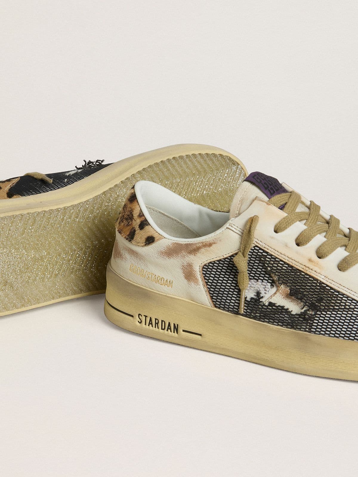 Women's Stardan in nappa and mesh with leopard-print pony skin heel tab - Golden Goose Women