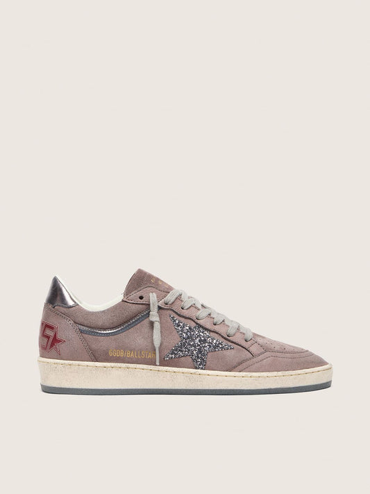 Women's Ball Star in lavender suede with silver glitter star and laminated leather heel tab - Golden Goose Women