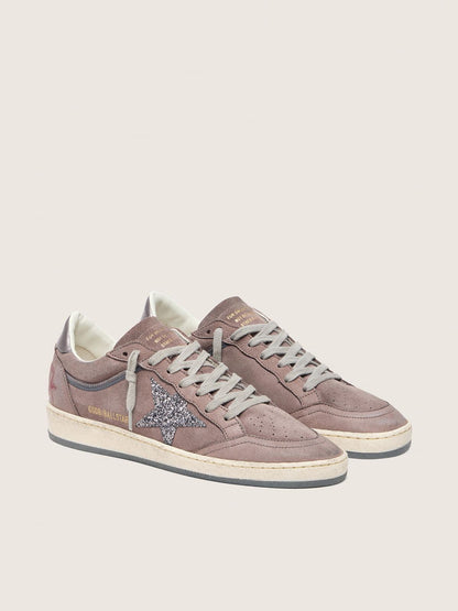 Women's Ball Star in lavender suede with silver glitter star and laminated leather heel tab - Golden Goose Women