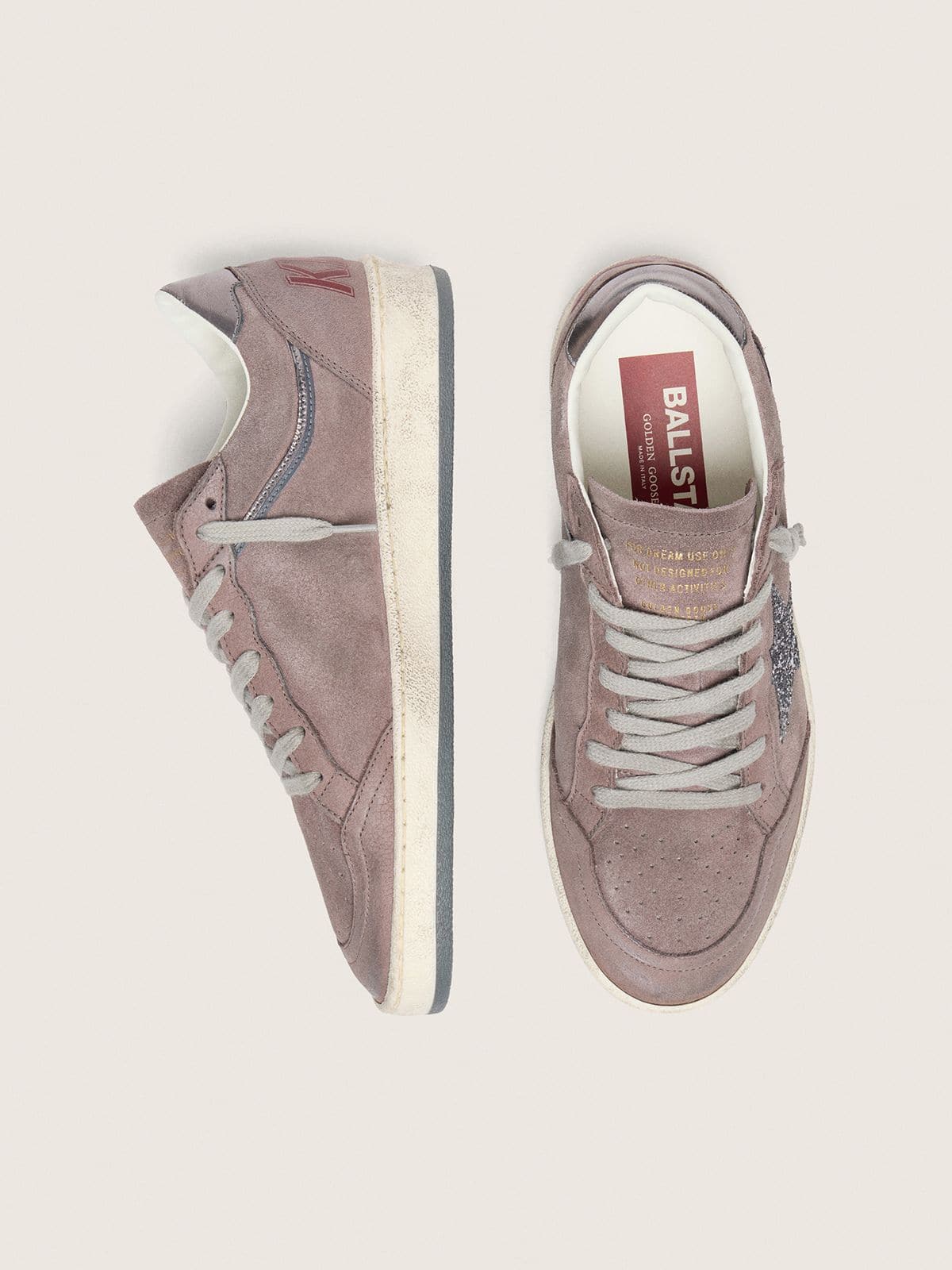 Women's Ball Star in lavender suede with silver glitter star and laminated leather heel tab - Golden Goose Women