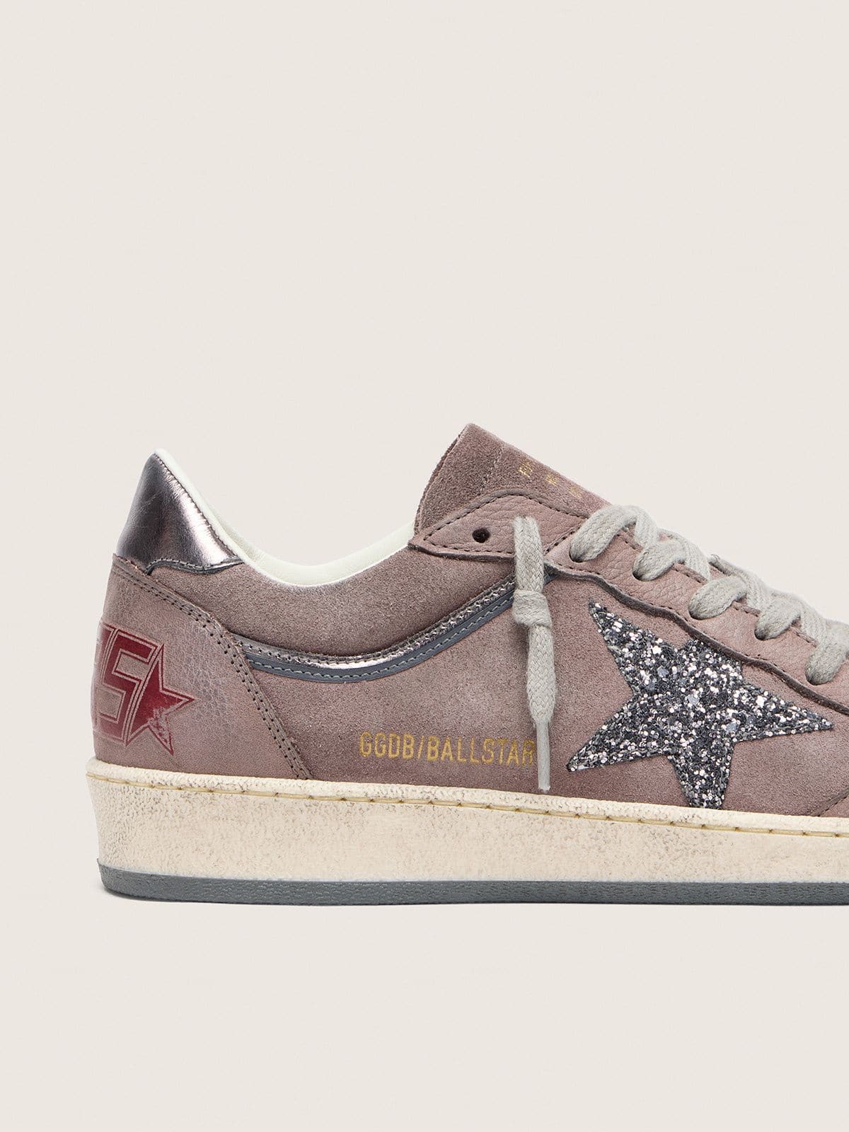 Women's Ball Star in lavender suede with silver glitter star and laminated leather heel tab - Golden Goose Women