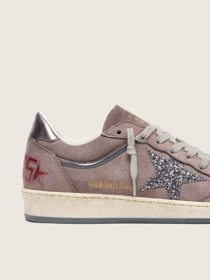 Women's Ball Star in lavender suede with silver glitter star and laminated leather heel tab - Golden Goose Women