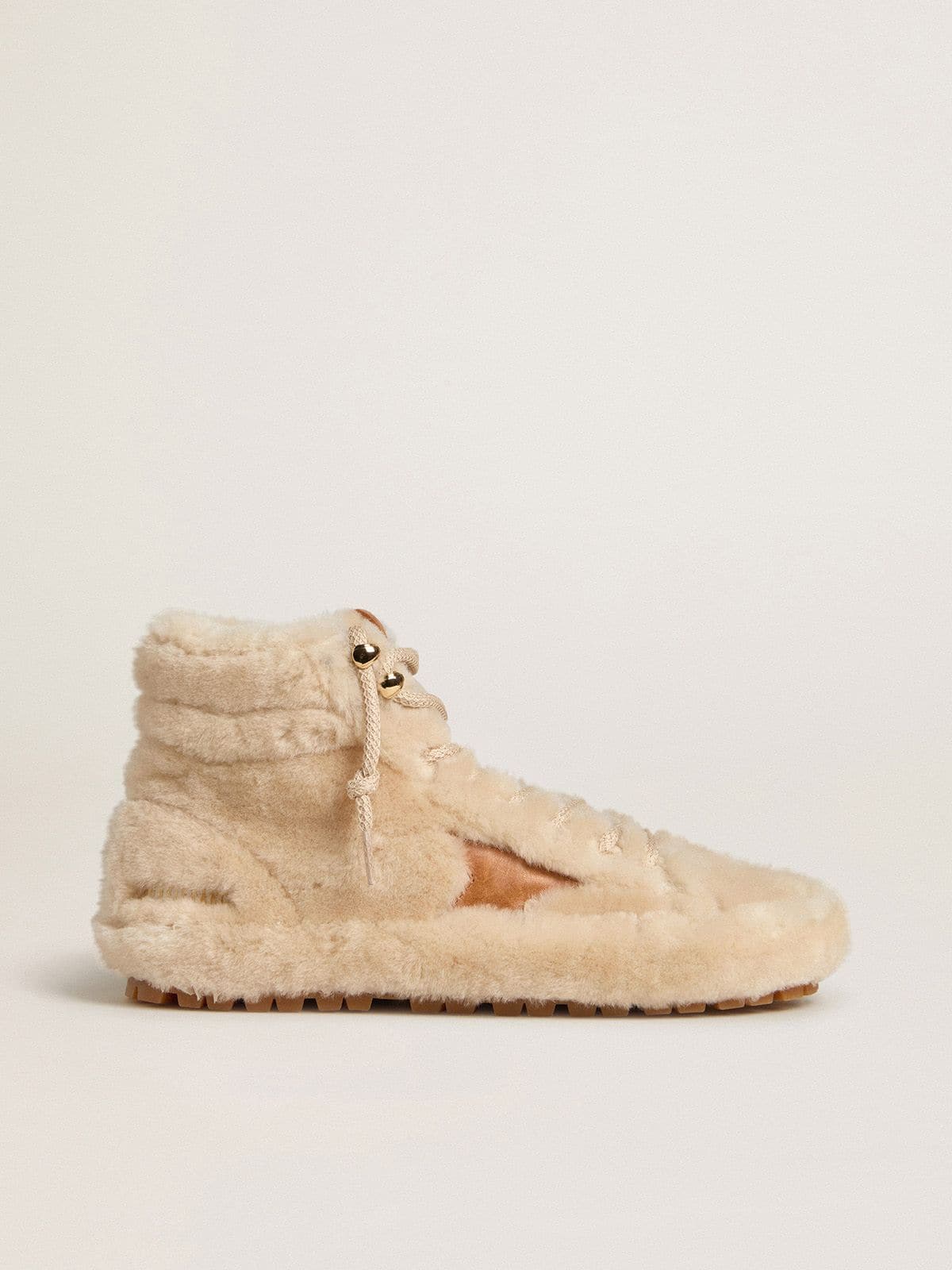 Women's Francy in beige shearling with brown leather star - Golden Goose Women