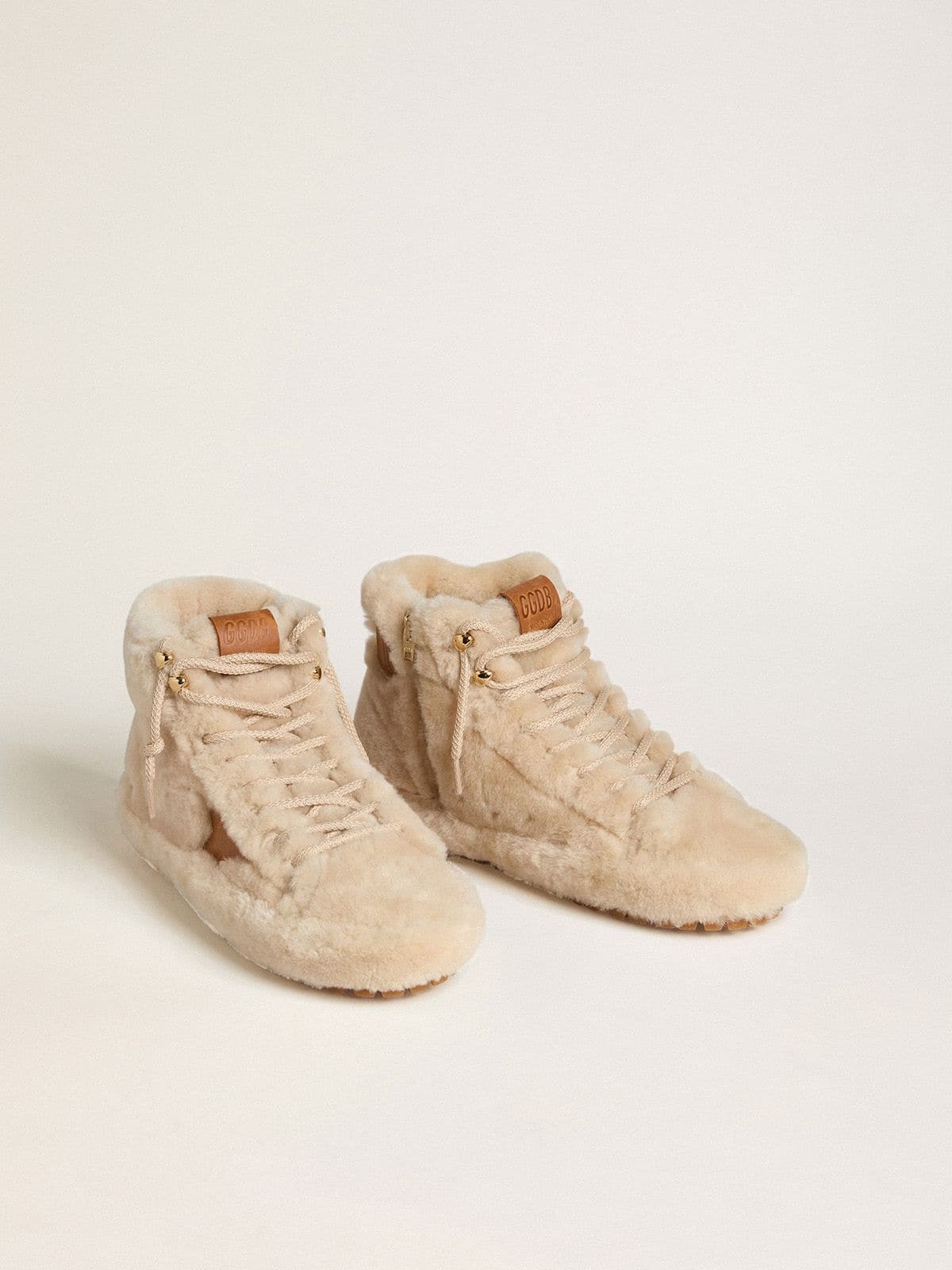 Women's Francy in beige shearling with brown leather star - Golden Goose Women