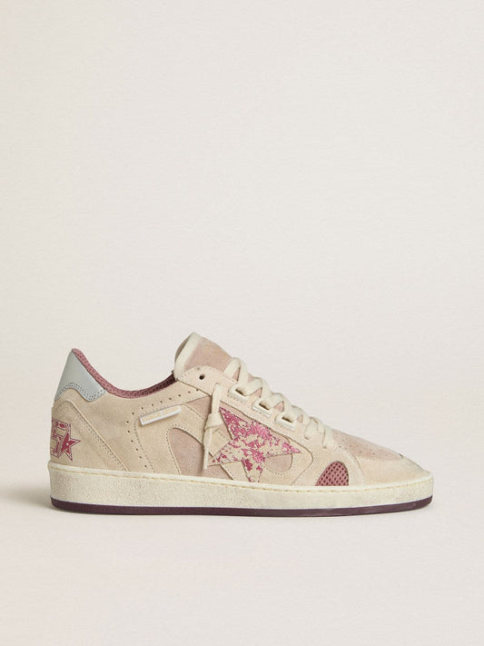 Women's Ball Star LTD in pink and beige suede with pearl-gray leather heel tab - Golden Goose Women