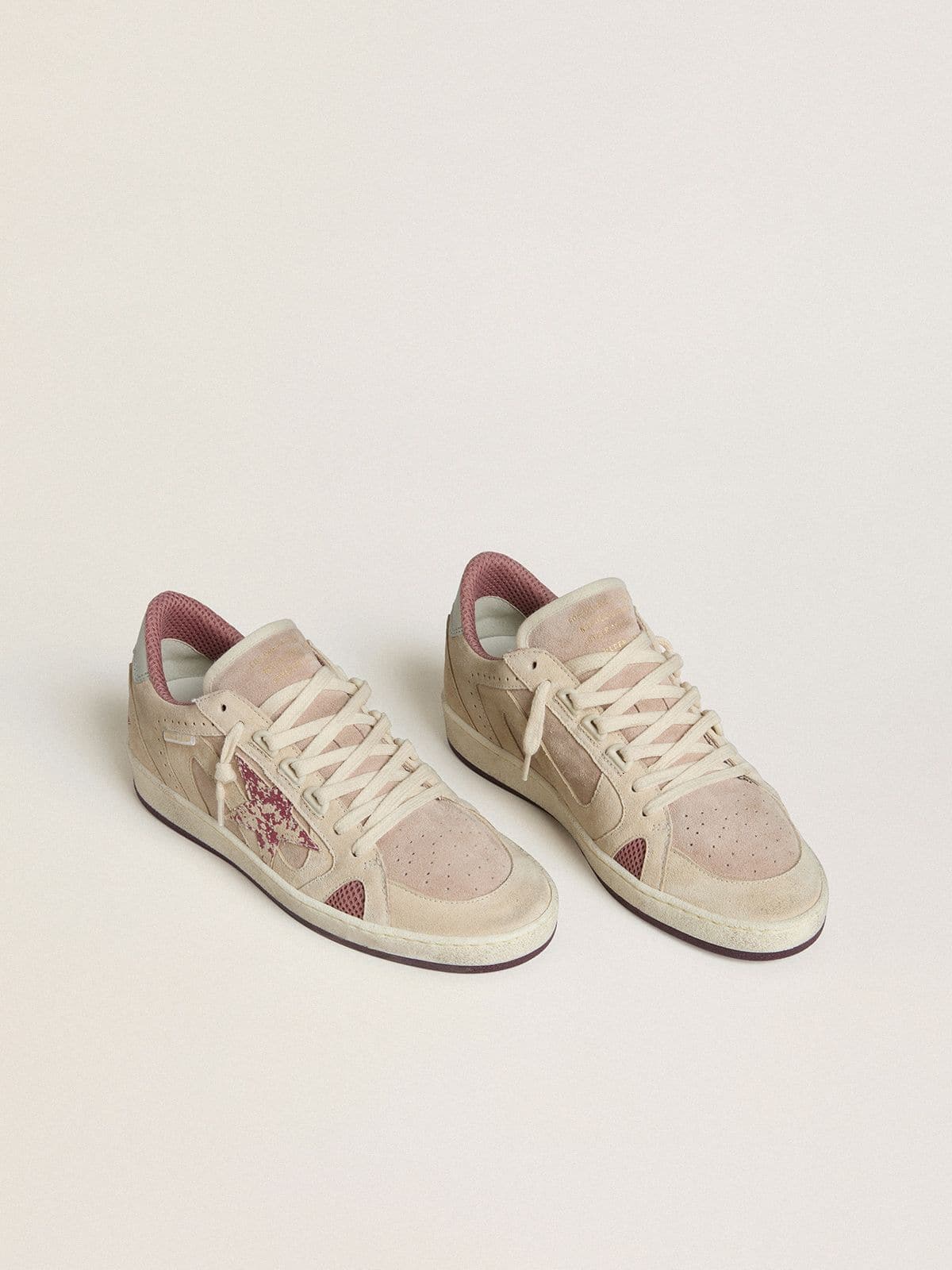 Women's Ball Star LTD in pink and beige suede with pearl-gray leather heel tab - Golden Goose Women