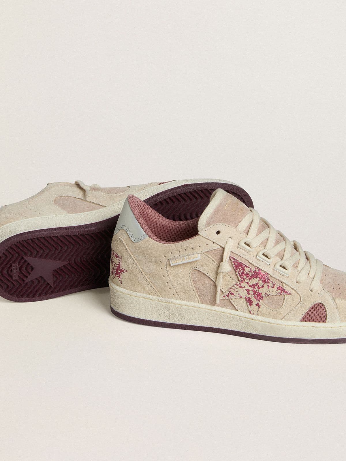 Women's Ball Star LTD in pink and beige suede with pearl-gray leather heel tab - Golden Goose Women