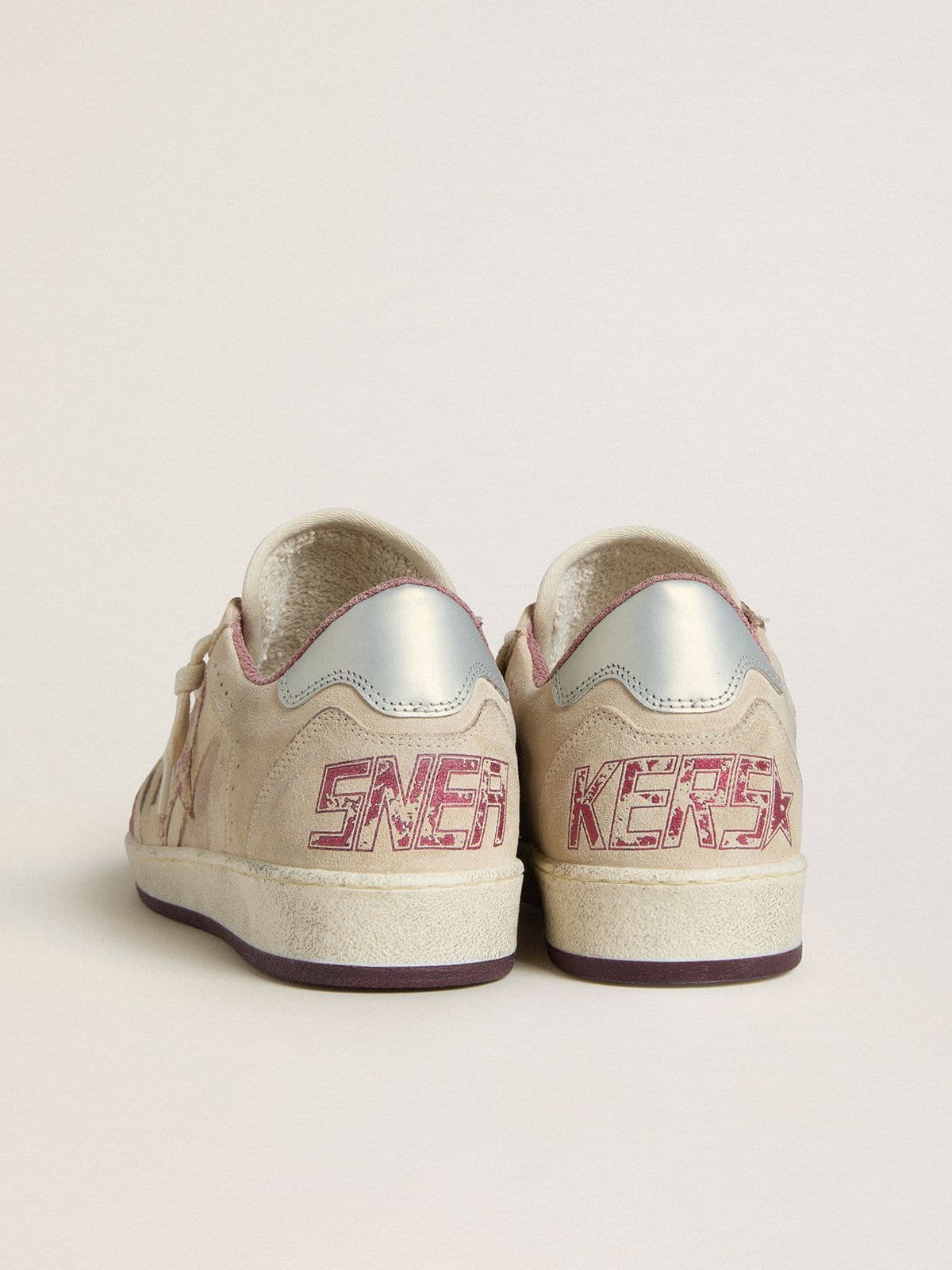 Women's Ball Star LTD in pink and beige suede with pearl-gray leather heel tab - Golden Goose Women