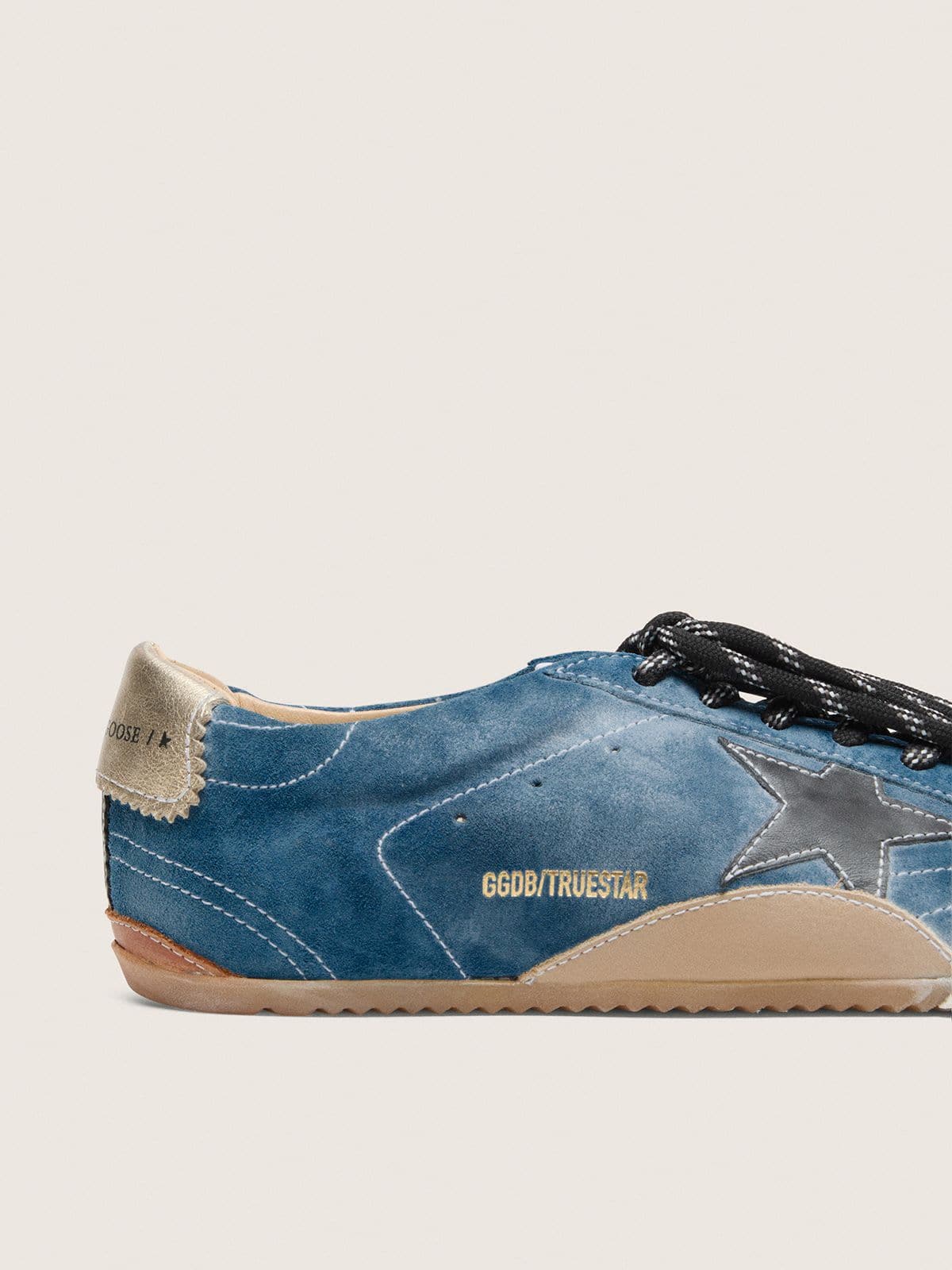 Women's True-Star in teal suede with black star and cream heel tab - Golden Goose Women