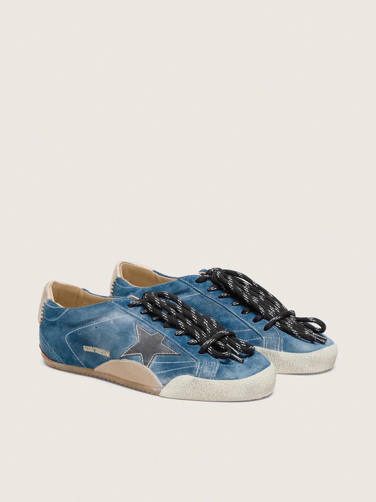 Women's True-Star in teal suede with black star and cream heel tab - Golden Goose Women