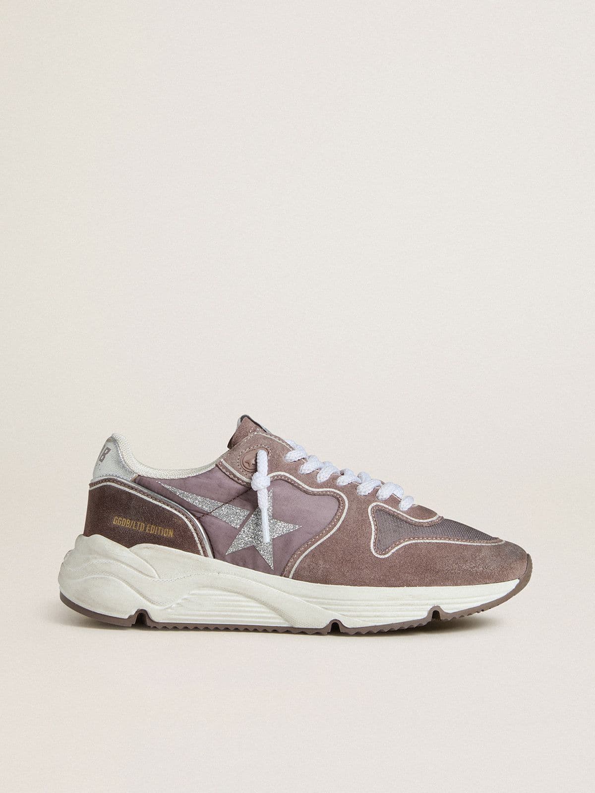 Women's Running Sole  in lavender nylon and suede with printed star and silver leather heel tab - Golden Goose Women