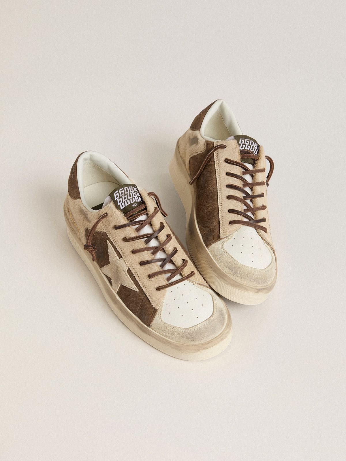 Women’s Stardan in military-green suede and beige pony skin with beige suede star - Golden Goose Women