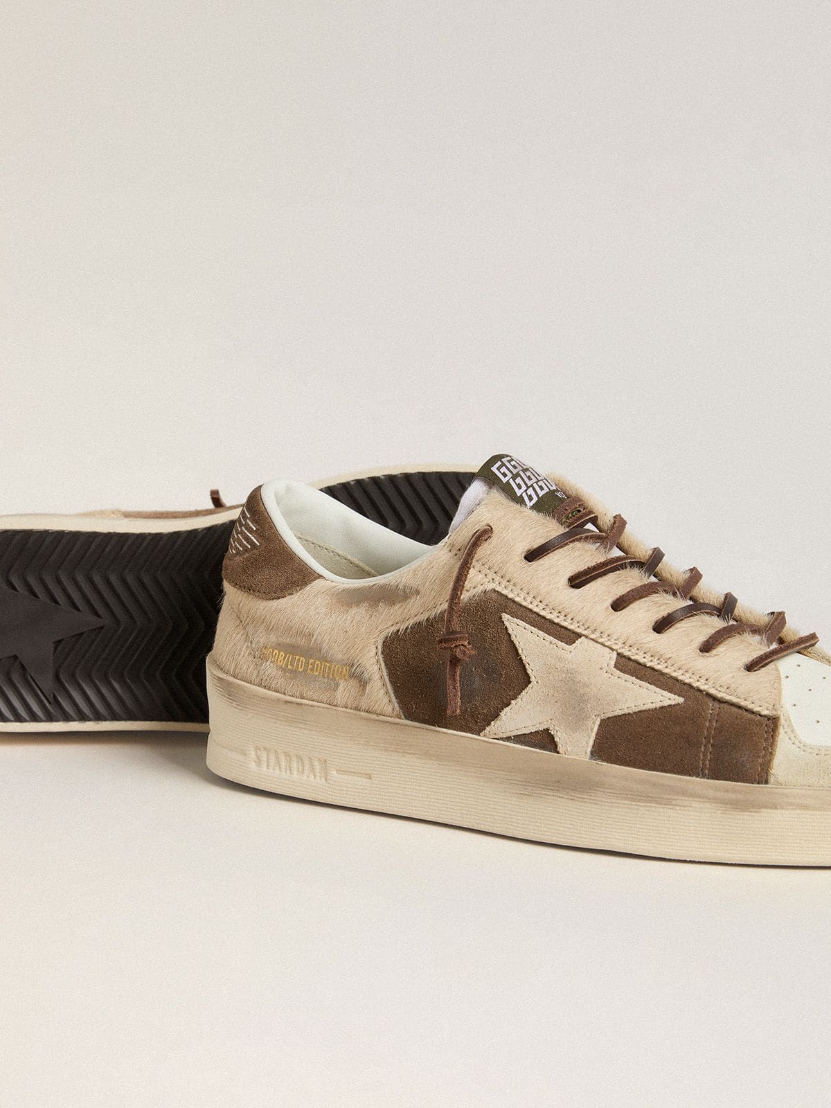 Women’s Stardan in military-green suede and beige pony skin with beige suede star - Golden Goose Women