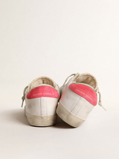 Women's white leather Super-Star with perforated star and fuchsia nylon heel tab - Golden Goose Women