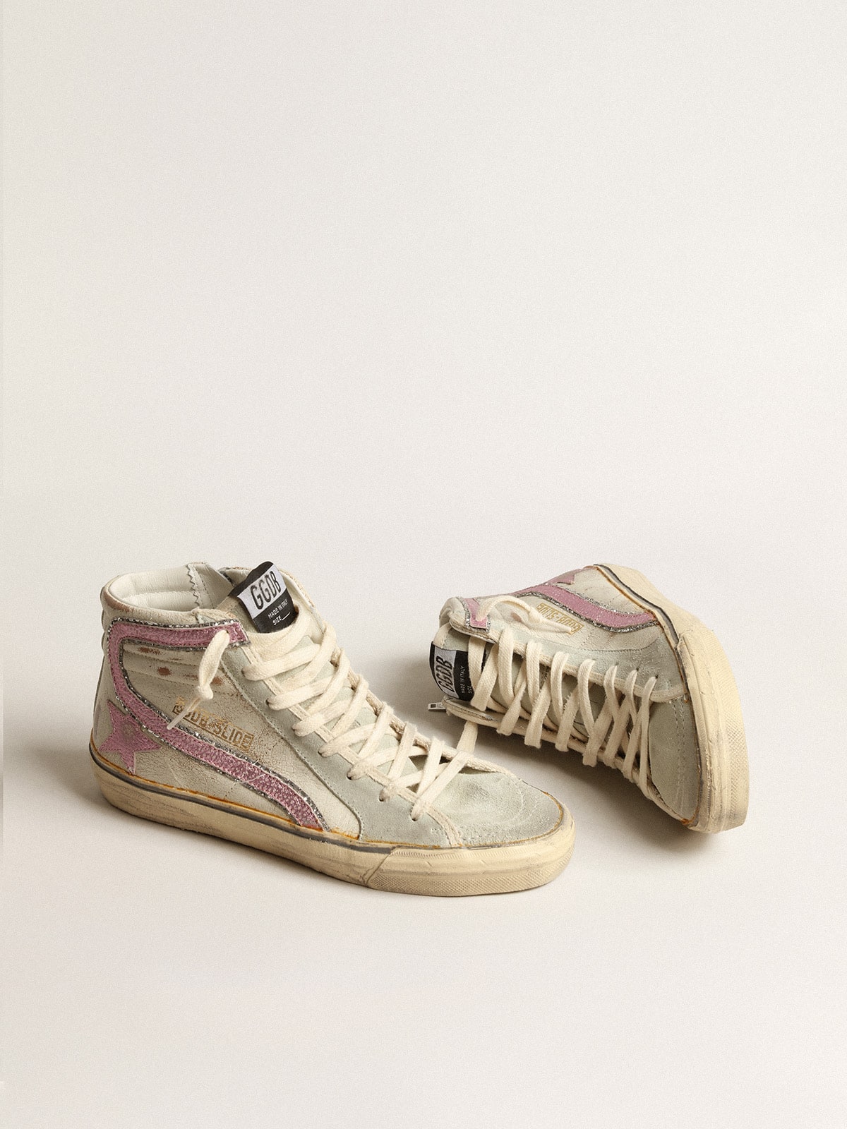 Slide  in beige with pink metallic leather star and flash - Golden Goose Women