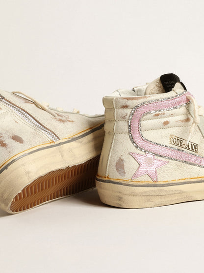 Slide  in beige with pink metallic leather star and flash - Golden Goose Women
