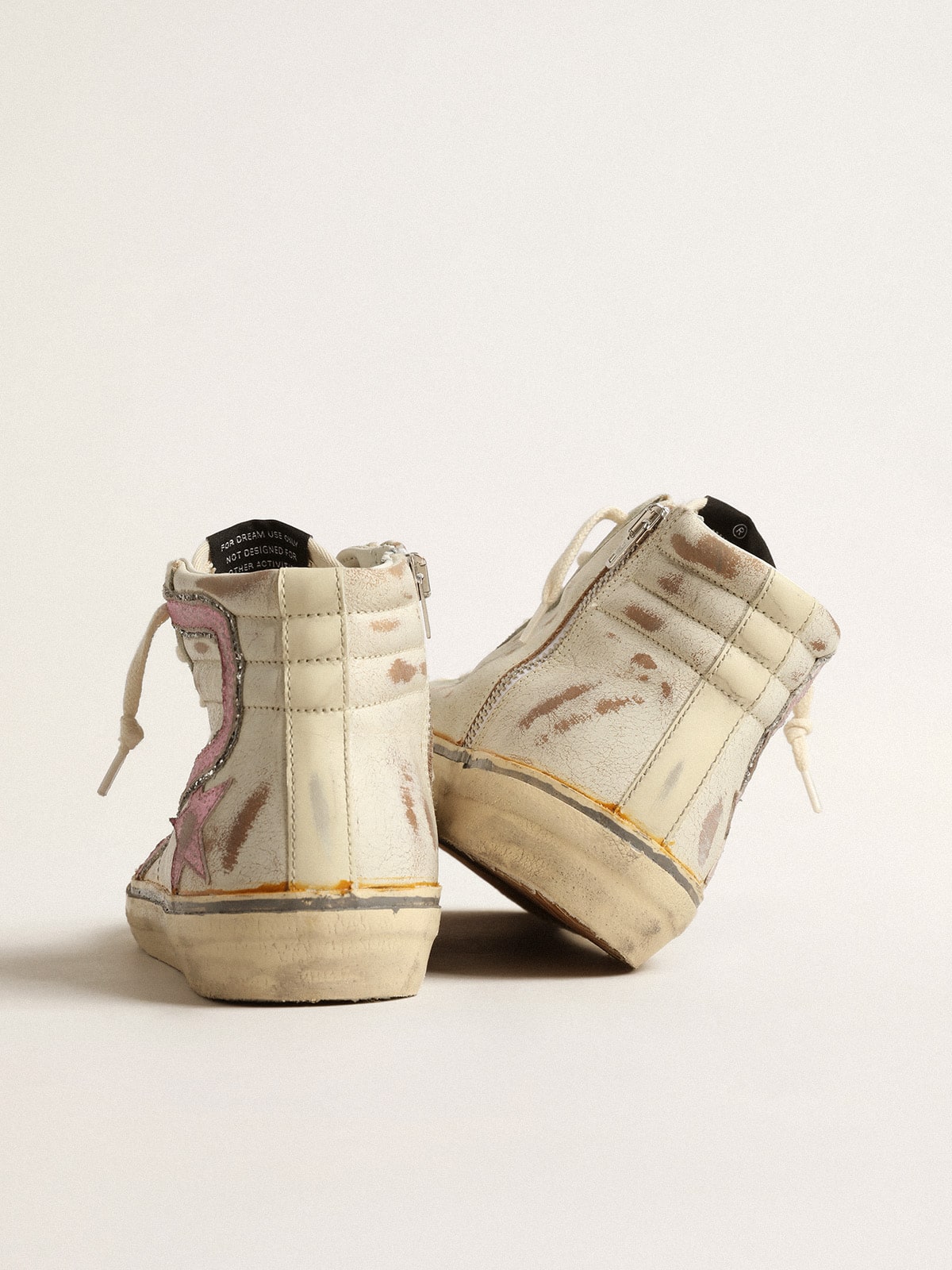 Slide  in beige with pink metallic leather star and flash - Golden Goose Women