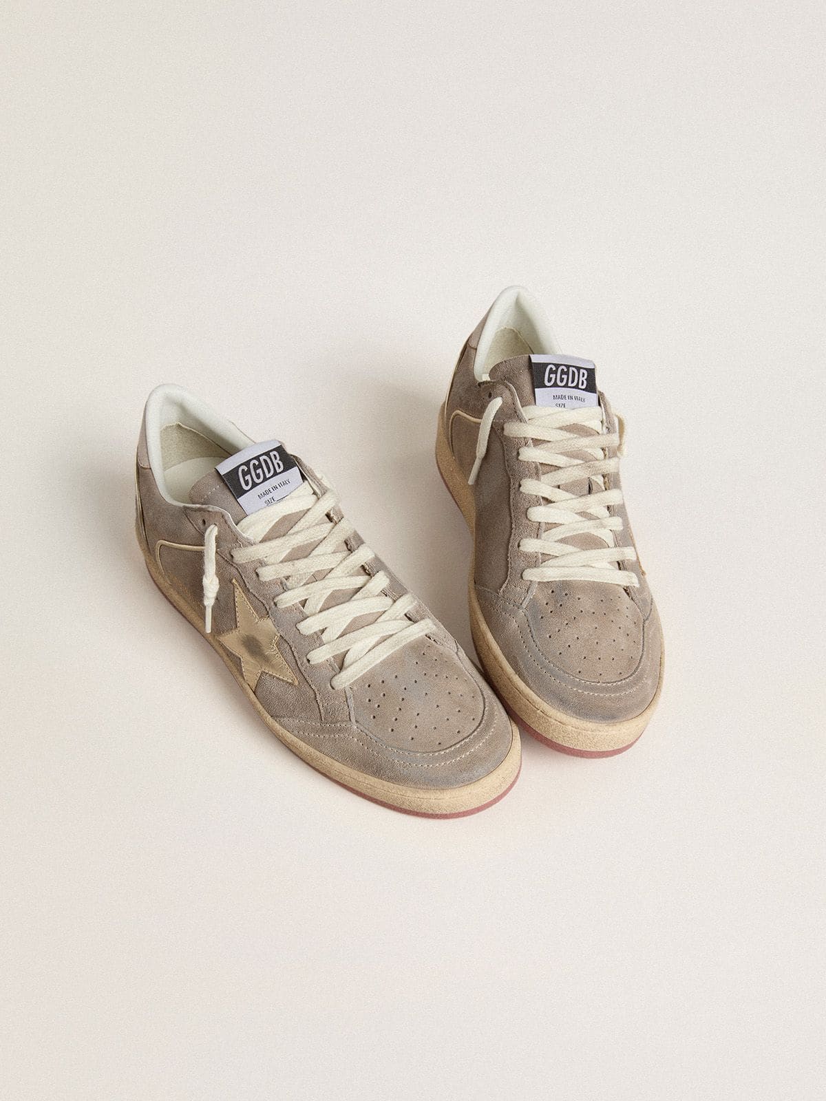 Women's Ball Star in beige suede with gold metallic leather star and bead lettering - Golden Goose Women